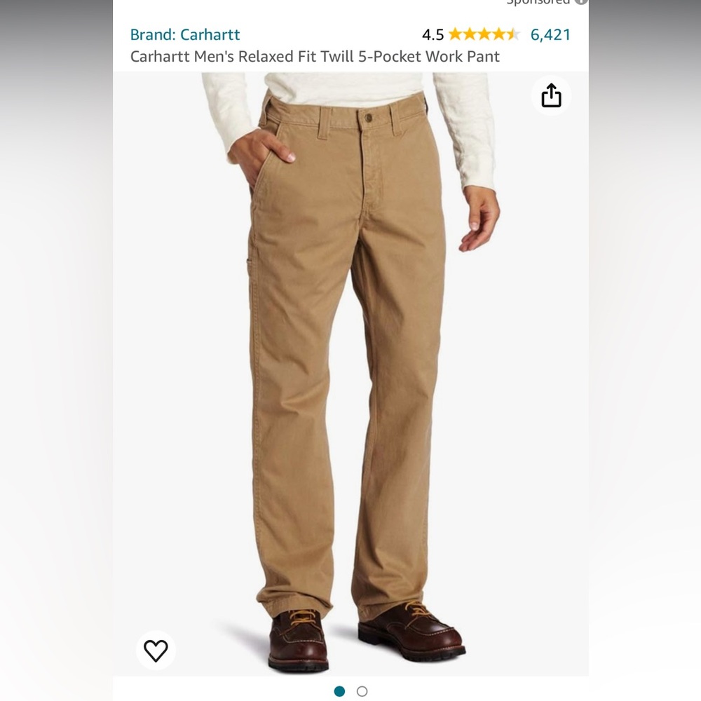 Carhartt Men's Relaxed Fit Twill 5-Pocket Work Pant size 38/40